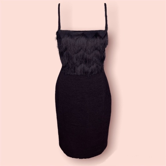 Banana Republic Fringed Cocktail Dress Black Removeable Straps Women's Size 8 - Picture 2 of 10